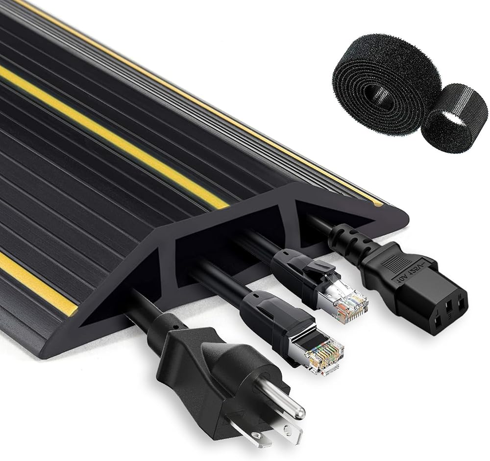 PICK FOR LIFE 3 Channel Cable Protector 6 Ft Floor Cord Cover Black