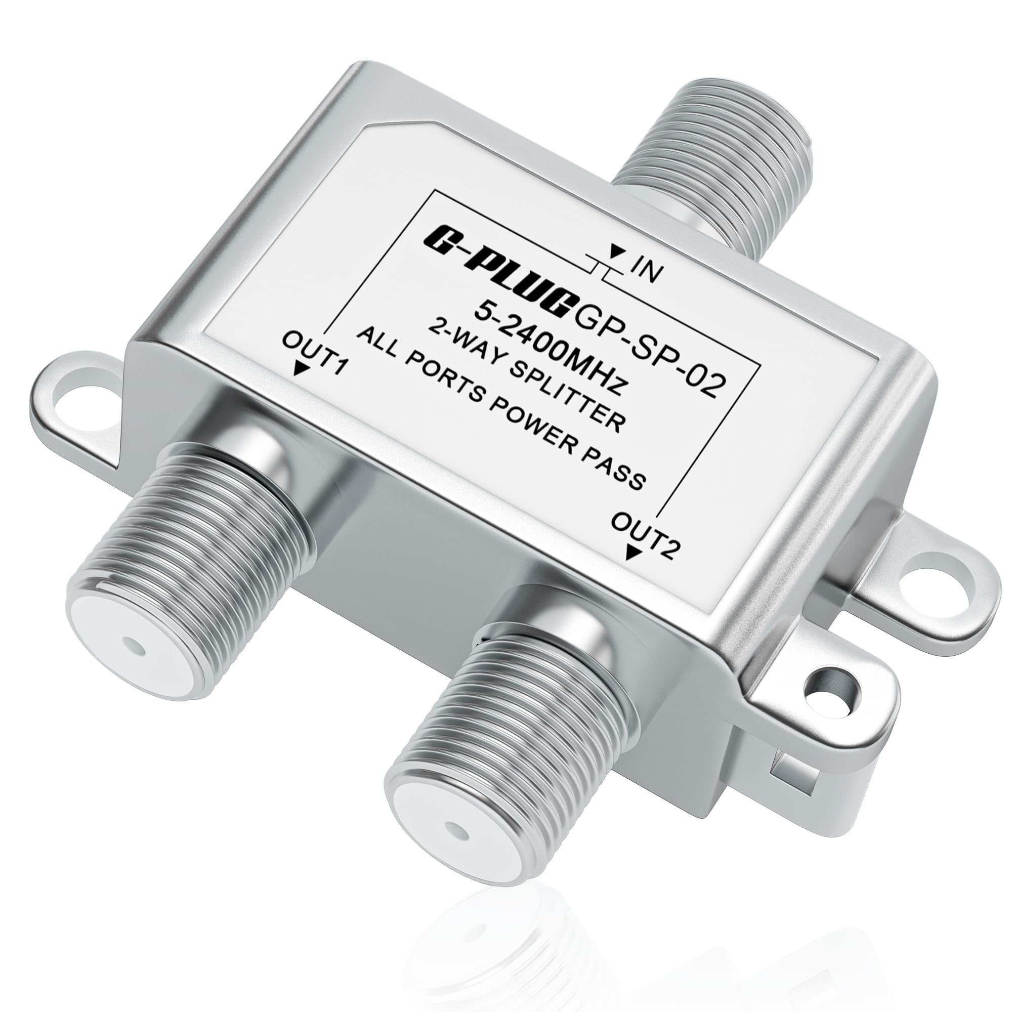 G-PLUG 2-Way Coaxial Cable Splitter, 5–2400 MHz, RG6 Compatible, Supports TV, Satellite, Cable, Modem, Internet & MoCA, Low Signal Loss, All Ports Power Pass, Durable Metal Housing