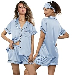 WJing Yi Jia 5Pcs Womens Soft Satin Pajama Set