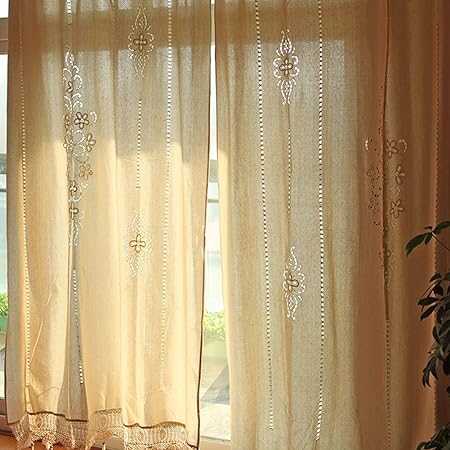 Ourwarm 102 X 70 Inch Linen Curtain Panel Lace Cotton Curtains For
