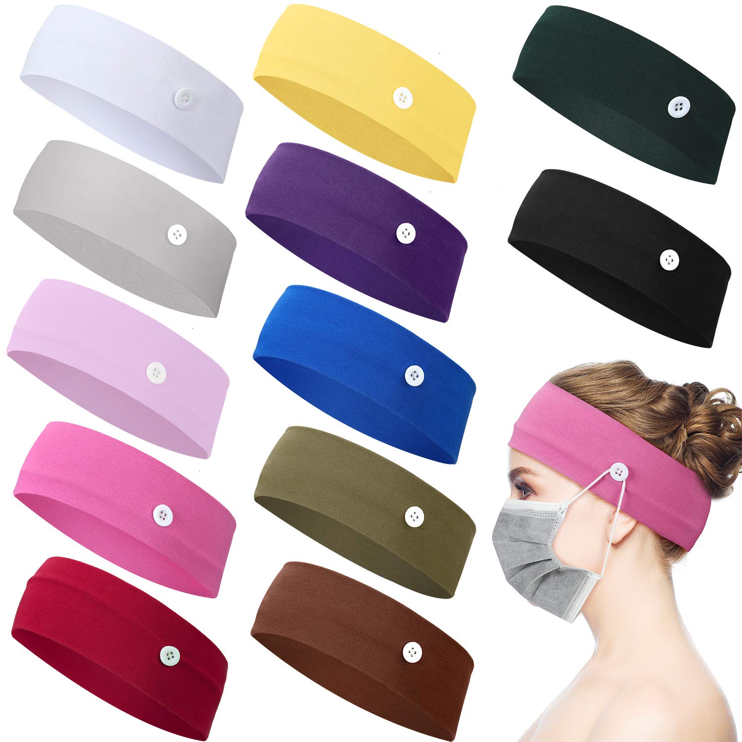 Photo 1 of WILLBOND 12 Pcs Nurse Headbands with Buttons for Mask Non Slip Wide for Women Elastic Ear Protection Holder for Nurse's Week Appreciation Gifts Sports