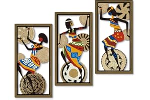 Putuo Decor 3PC Dance Art Wall Decor Set, Colorful Boho Style Wooden Wall Art for Living Room, Bedroom, and Bathroom, Rustic 