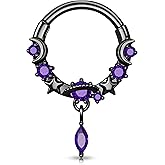 Melighting Black Septum Ring 16G, Planet Septum Jewelry Surgical Steel 316L, Dangle Daith Piercing Jewelry Clear CZ, Helix Earring Conch Tragus Piercing for Women