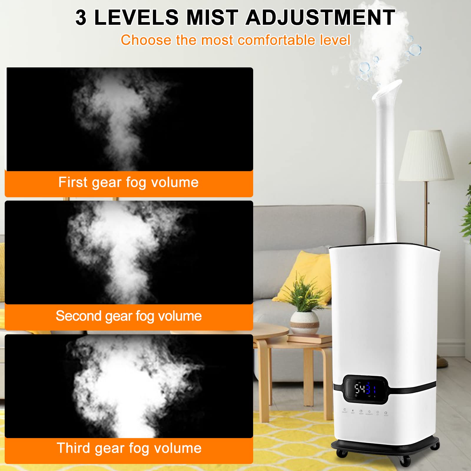 JIAWANSHUN Industrial Humidifier Commercial Humidifier with Water Pipe 1500ML/h Cool Mist Humidifier,1200sq.ft 17L/4.2Gals Whole House Humidifier Top Filled Humidifier for Large Room Green House
