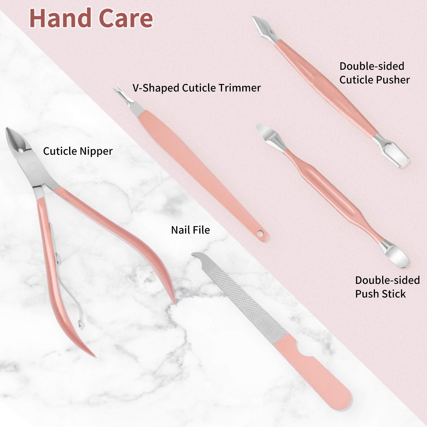 Teamkio 12PCS Manicure Set for Women, Stainless Steel Pink Nail Care Kit, Nail Grooming Kit with Leather Storage Case : Beauty