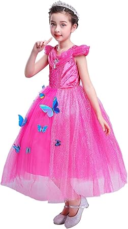 Amazon Hellogohellogo プリンセスドレス コスプレ シンデレラドレス ロングドレス コスチューム 5点セット 仮装 お姫様 なりきり ワンピース クリスマス プレゼント ギフト イベント パーティー 誕生日 発表会 結婚式 演奏会 お遊戯会 ドレス 蝶々飾り ネックレス