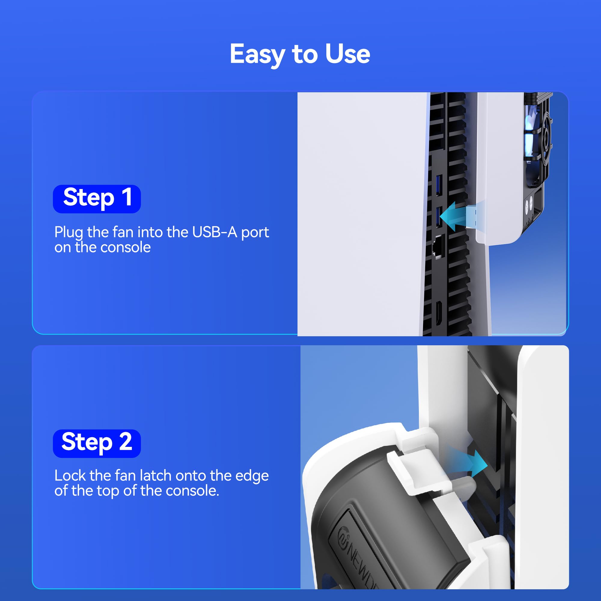 NEWDERY Lüfter für PS5-Zubehör, Verbesserter Leiser Lüfter, Automatische Temperaturangepasste Drehzahl, Dynamische RGB-Beleuchtung, Passend für PlayStation 5, Nicht für PS5 Slim/Pro 8