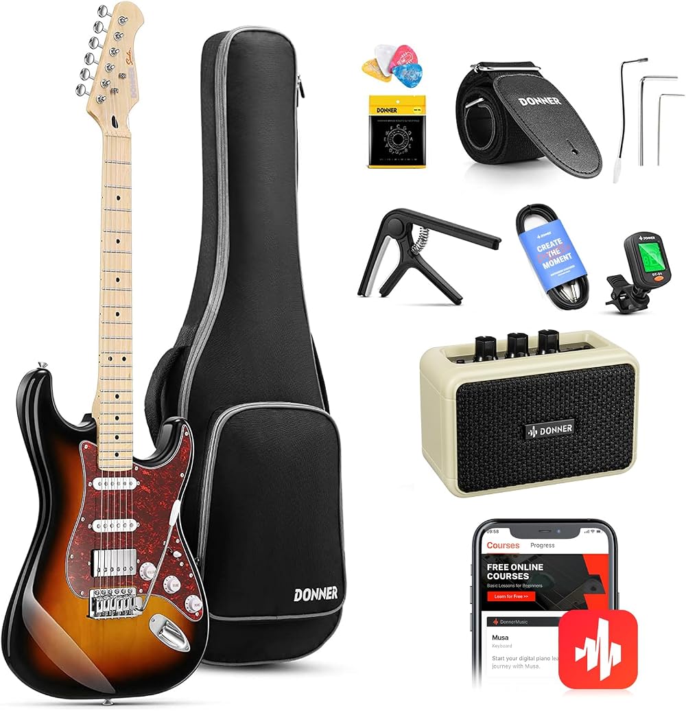 Donner DST-152S 39 inch Electric Guitar Kit HSS Coil Split Sunburst