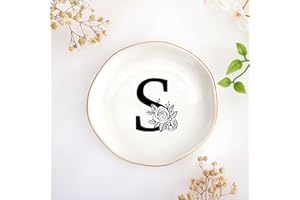 JoycuFF Initial S Ceramic Jewelry Tray, Bridesmaid Bride Gifts, Best Friend Mom Grandma Sister Engagement Birthday Gifts for Women, Trinket Dish for Rings Earrings Necklaces Bracelets Keys