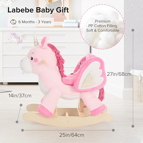 LABEBE – BABY ROCKING HORSE, RIDE UNICORN, KID RIDE ON TOY FOR 6 MONTH-3 YEAR OLD, INFANT (BOY GIRL) PLUSH ANIMAL ROCKER, TODDLER/CHILD STUFFED RIDE TOY (PINK)