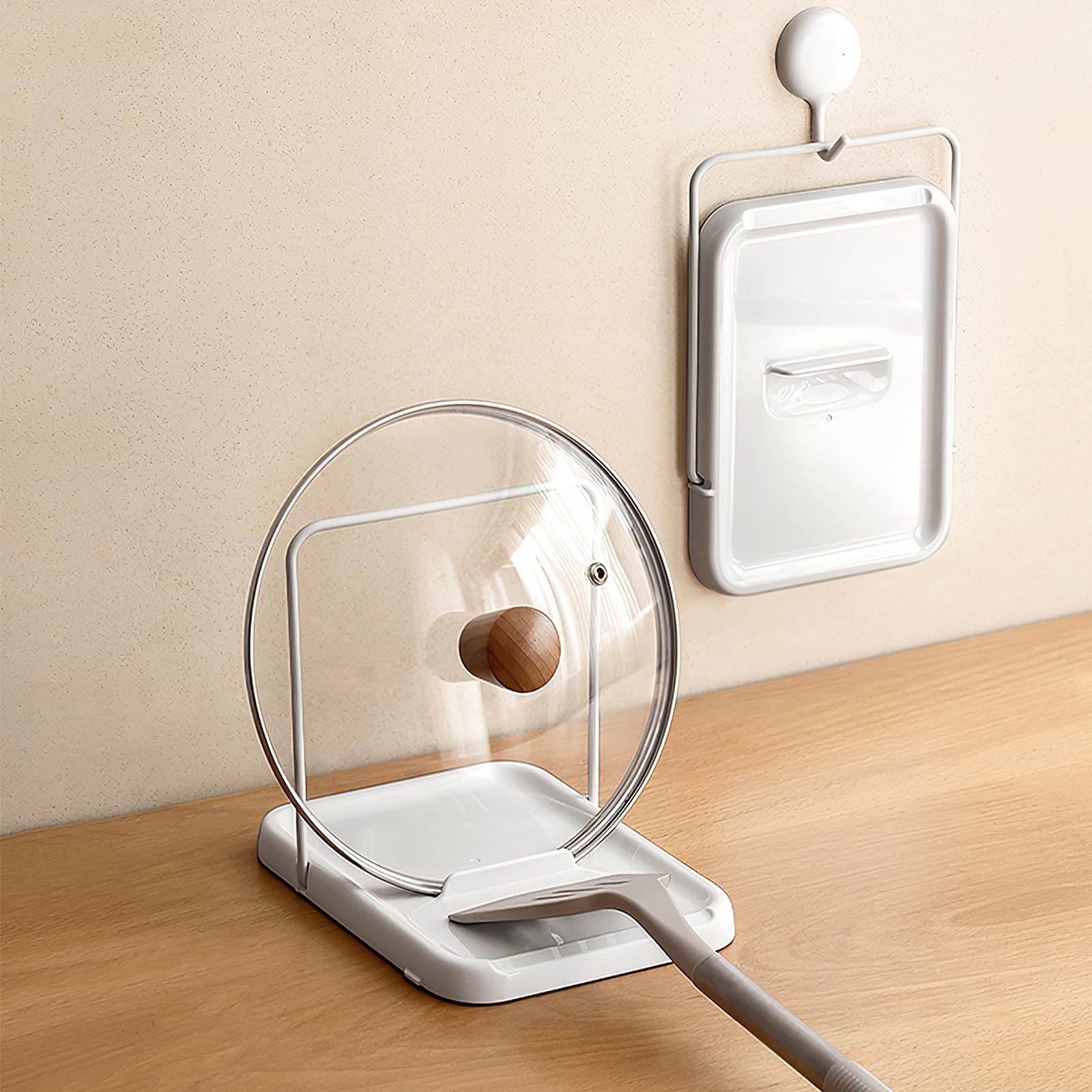 PAVSTINE Pot Lid Holder Foldable, Saucepan Lids Storage Suitable for Pot Lids with a Diameter of 6.3-13.4'', Durable Pan Lid Organiser, Easy to Clean Spatula Rack, Kitchen Worktop Organiser