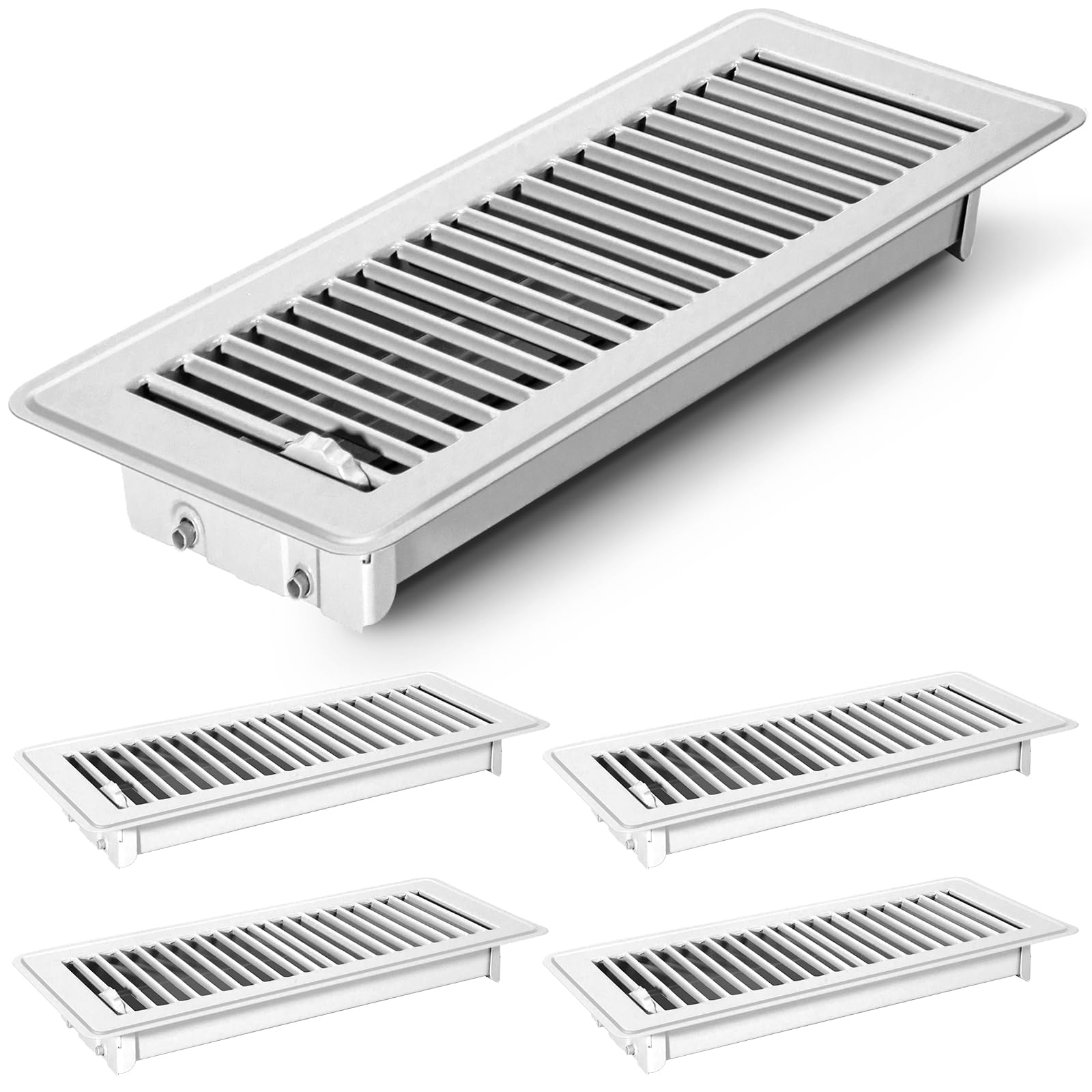 Photo 1 of Floor Vents Floor Registers 4x12 inch, Heavy Duty Metal Heat Air Vent Covers 4 X 12 with Rust Proof Finish for Home Office Wall Floor Registers Grilles & Vents (4, White, 4x12 Inches)