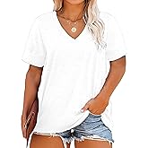 Plus Size V Neck T Shirts Women Short Sleeve Tops Casual Summer Tshirts Loose Fit Tee