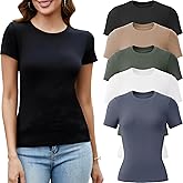 TYCTOS 5 Pack Crew Neck T Shirts for Women Daily Casual Womens Fitted Tshirt Basic Tops for Women Stretchy Womens Tees