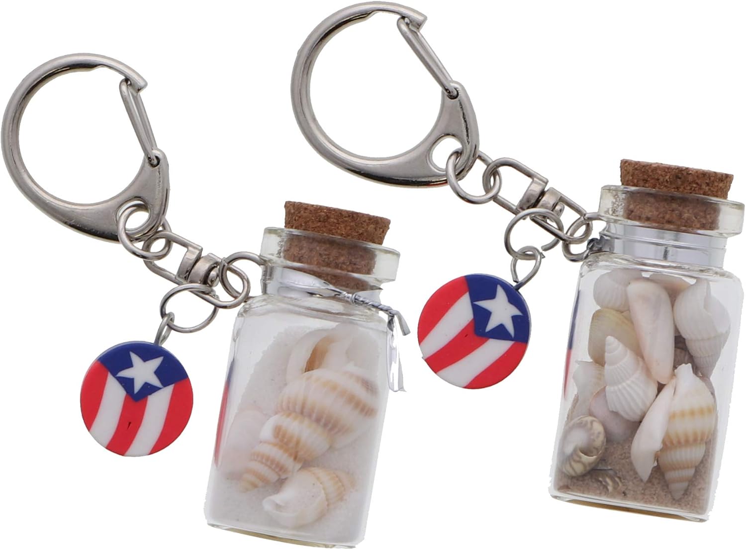 Keychain Mini Glass Bottle Filled with Sand and Shells Attached Puerto