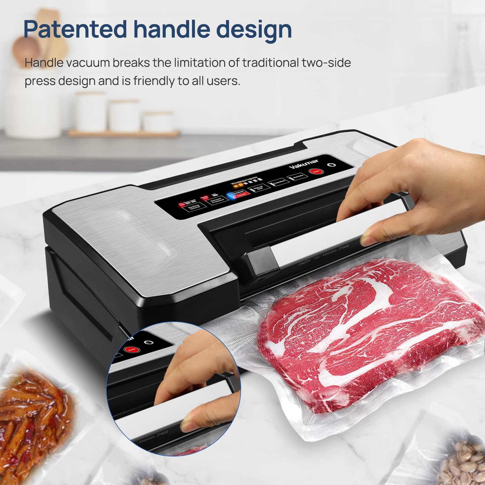 Vakumar Vacuum Sealer Machine 5186 90Kpa Food Vacuum Sealer Machine Preservation Dry/Moist/Liquid Modes & 2PCS Vacuum Seal Food Storage Containers