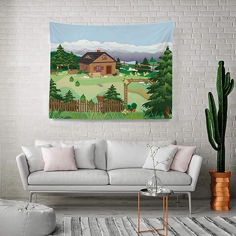 Amazon Co Jp 風景 山 山 タペストリー おしゃれ 壁掛けタペストリー シャレー 夏 休日 多機能ファブリック装飾用品おしゃれ モダンなアート 模様替え 部屋 110x90 Cm ホーム キッチン