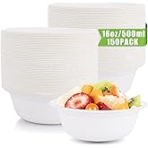 Acrux7 150 Pack 16oz Paper Bowls Disposable Soup Bowls, Unbleached Natural Bagasse, Bulk Heavy Duty Compostable Biodegradable