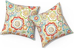 TWLEAR Outdoor Pillows for Patio Furniture 18x18 inch, Square Outdoor Throw Pillows with Inserts, Decorative Toss Pillows for Garden Couch Home Sofa Office Chair, Pack of 2, Flower Multi