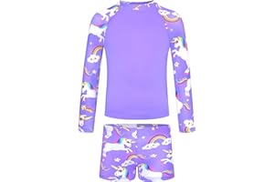 TENVDA Girls Rash Guard Swimsuit Long Sleeve Bathing Suits with Shorts for 3-12 Years Old Kids