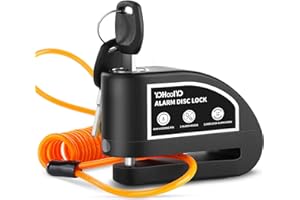 YOHOOLYO Alarm Disc Lock Motorcycle Disc Brake Lock Anti-Theft Waterproof 110 dB 7mm Pin 5ft Reminder Cable for Motorcycles Bike Scooter Carry Pouch Alarm Control Lock with Cable (LK8307)