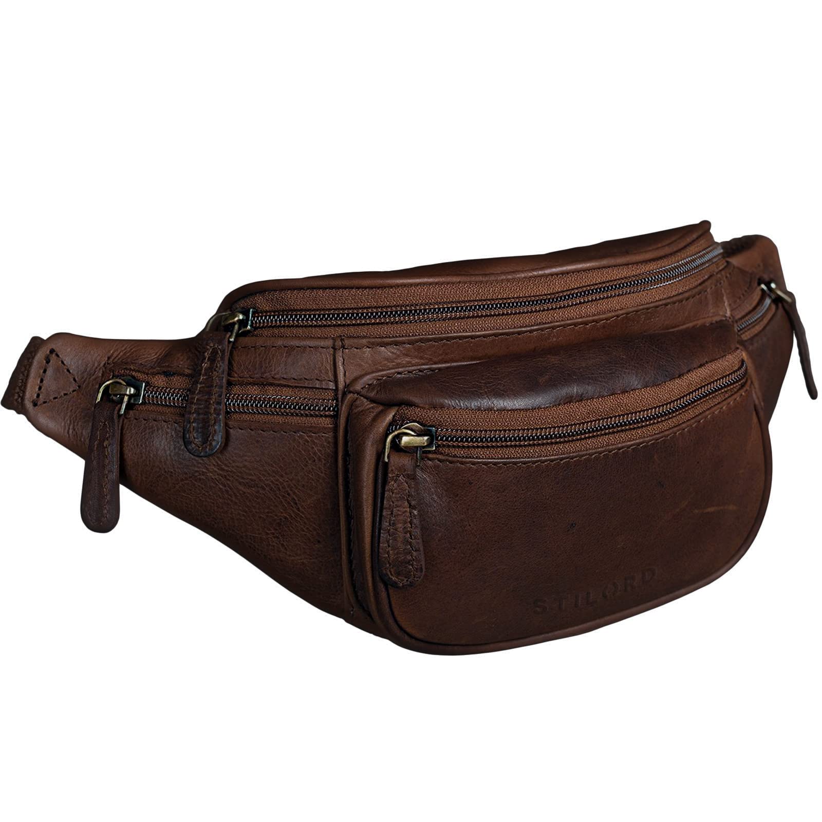 STILORD "Eliah" Leather Waist Bag Vintage | Unisex Belt Bag for Travel, Festivals, and Outdoor | Genuine Leather Fanny Pack for Phone, Camera, and Valuables Colour:Cognac Dark Brown