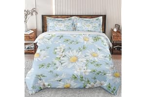 WeCozy Duvet Cover Set Queen Size, Wildflower Daisy Bedding Set with Zipper Closure for Kids and Adults, Blossom Flower Floral Duvet Cover with 2 Pillowcases for Bedroom Bed Decor