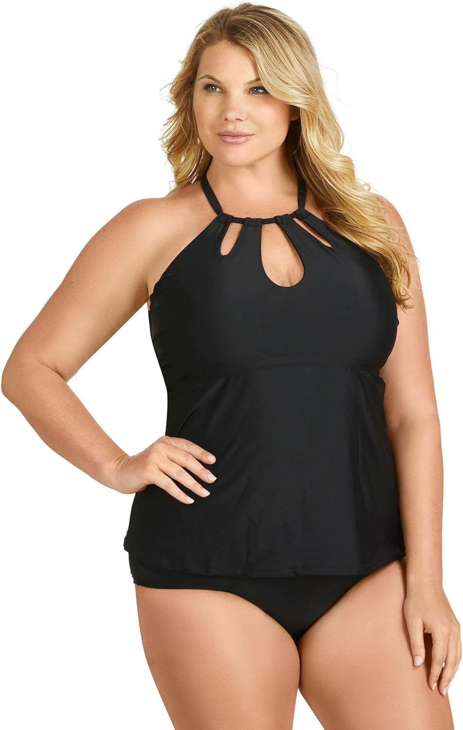 Raisins Curve BLACK Plus Size Marrakesh Solids Rosalie Tankini Swim Top, US 18W - Swimwear