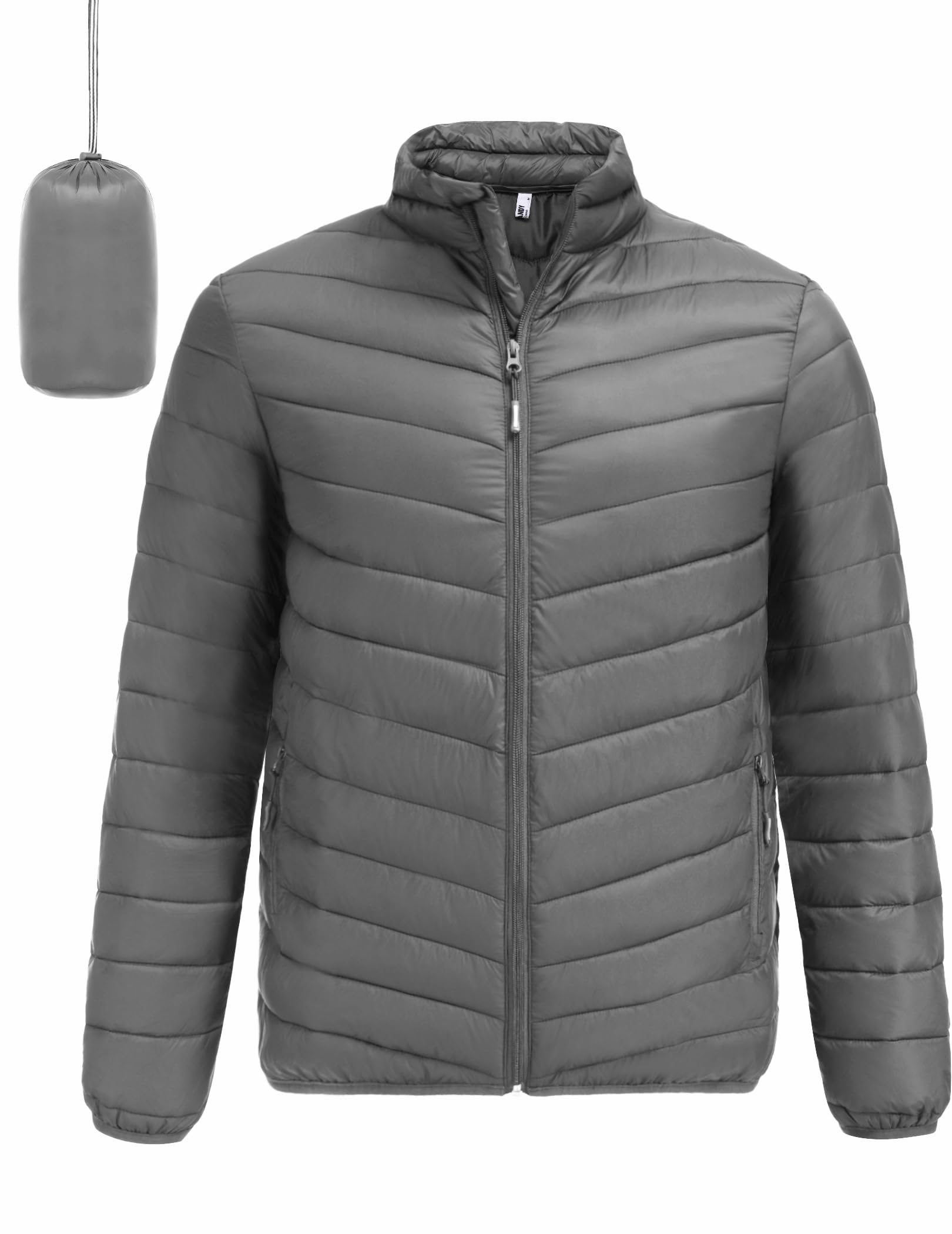 Photo 1 of COOFANDY Men's Puffy Jacket Lightweight Puffer Coat Packable Down Alternative Puffer Jackets, Dark Gray, XL
