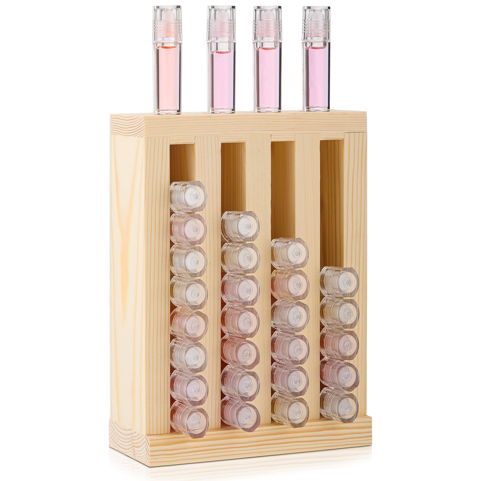 Photo 1 of Wonderjune Wooden Lipsticks Holder 0.7 inch Lip Balm Tube Holder Lip Gloss Organizer Display Wood Lipsticks Tube Tower Organizer for Market Craft Booth Room Display(4 Slot)