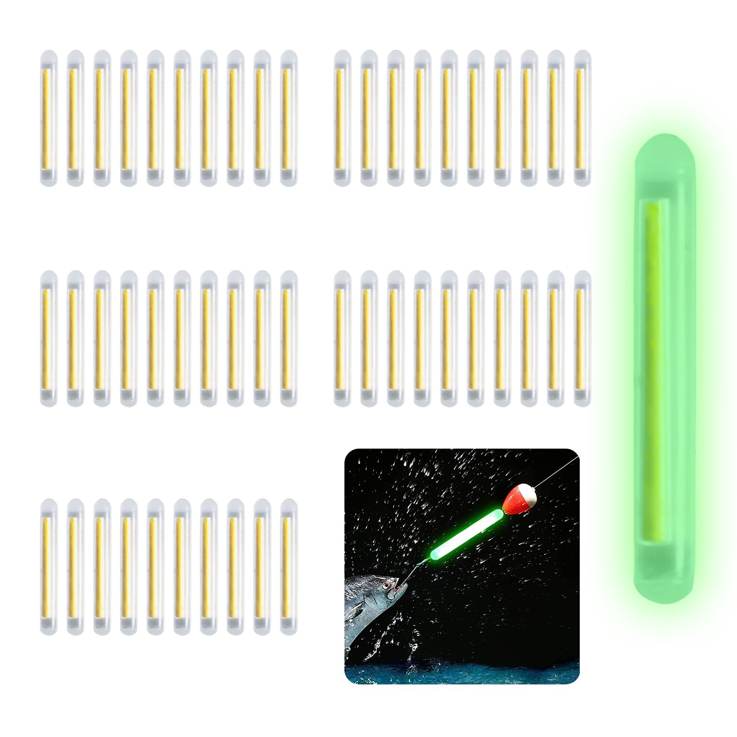 MagiSel Glow Sticks Fishing, Fishing Glow Sticks, Glow Sticks Fishing, Float Glow Stick, Fishing Rod Floats Glow Stick Fishing Accessories Night Fishing, Green Fluorescent Rod Tip Glow Sticks
