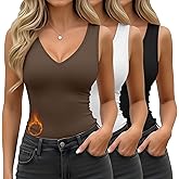 Yearntown 3 Pcs Women's Thermal Tank Tops Fleece Lined Sleeveless Underwear Vest Reversible U/v Neck Warm Base Layer Camisole