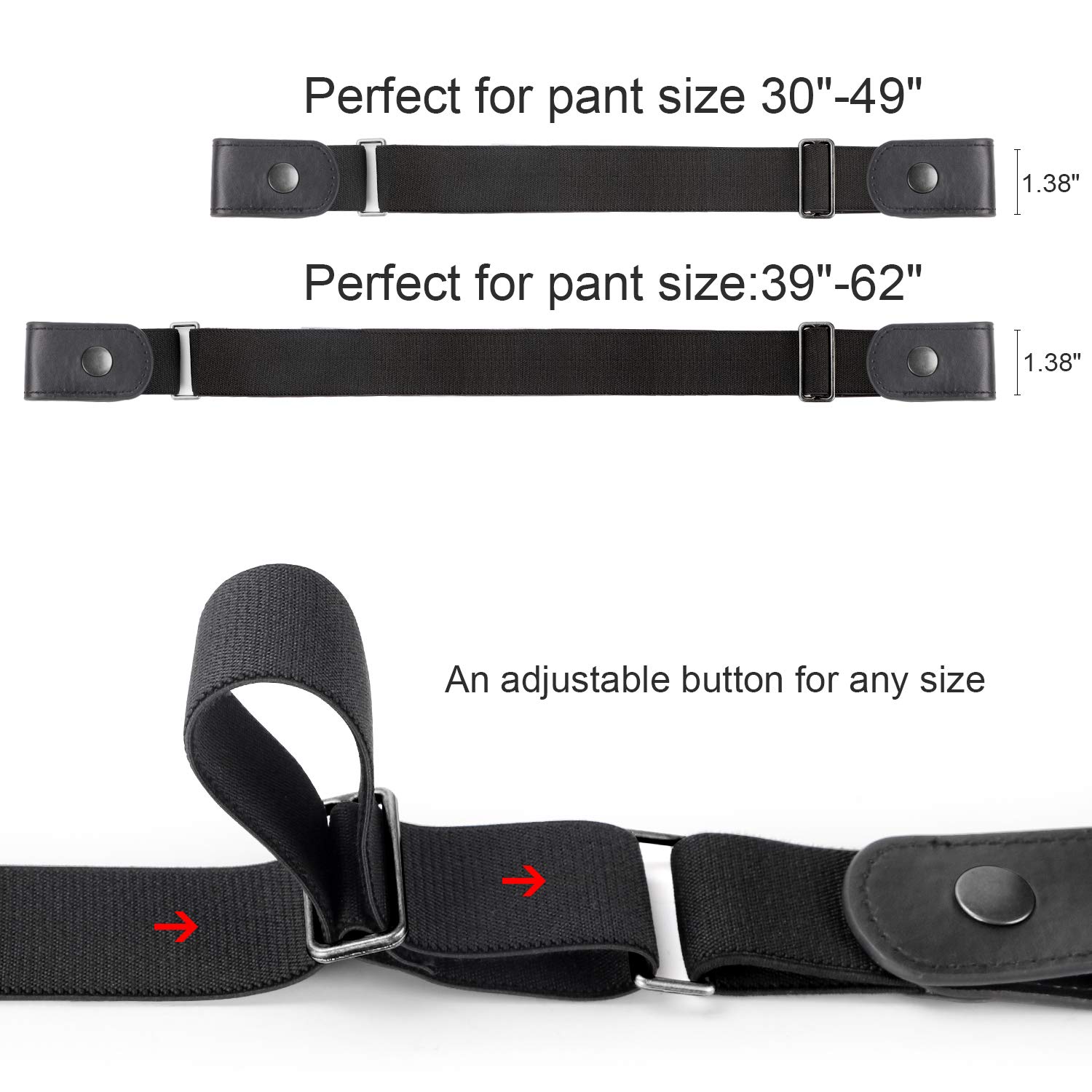 No Buckle Stretch Belt Invisible Adjustable Elastic Waist Belt for Jeans Pants,Black,Suit for Pants Size 30\