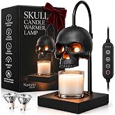 Nomnu Skull Candle Warmer Lamp, Black Spooky Gothic Decor w/Timer & Dimmer | Matte Black Goth Halloween Table Lamp, Heavy Metal Base 5.5x5.5 inch, Auto-Shutoff, 2 Light Bulbs Included, Adjustable Height
