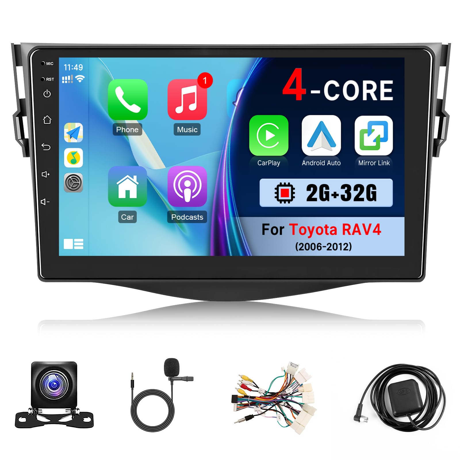 Photo 1 of KuTaiTai 2+32GB Car Radio for Toyota RAV4 2006-2012 (Fit J-B-L System), 9" IPS Screen Stereo for Toyota RAV4 with Wireless Apple Carplay/Android Auto/Mirrorlink/in-Dash GPS Navigation/5G WiFi/5.1 BT