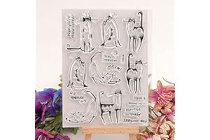 MESYGK Cute Cats Stretched Cats Lazy Cats Clear Stamps Transparent Silicone Stamp Album Cards Rubber Stamp for Card Making Decoration and DIY Scrapbooking