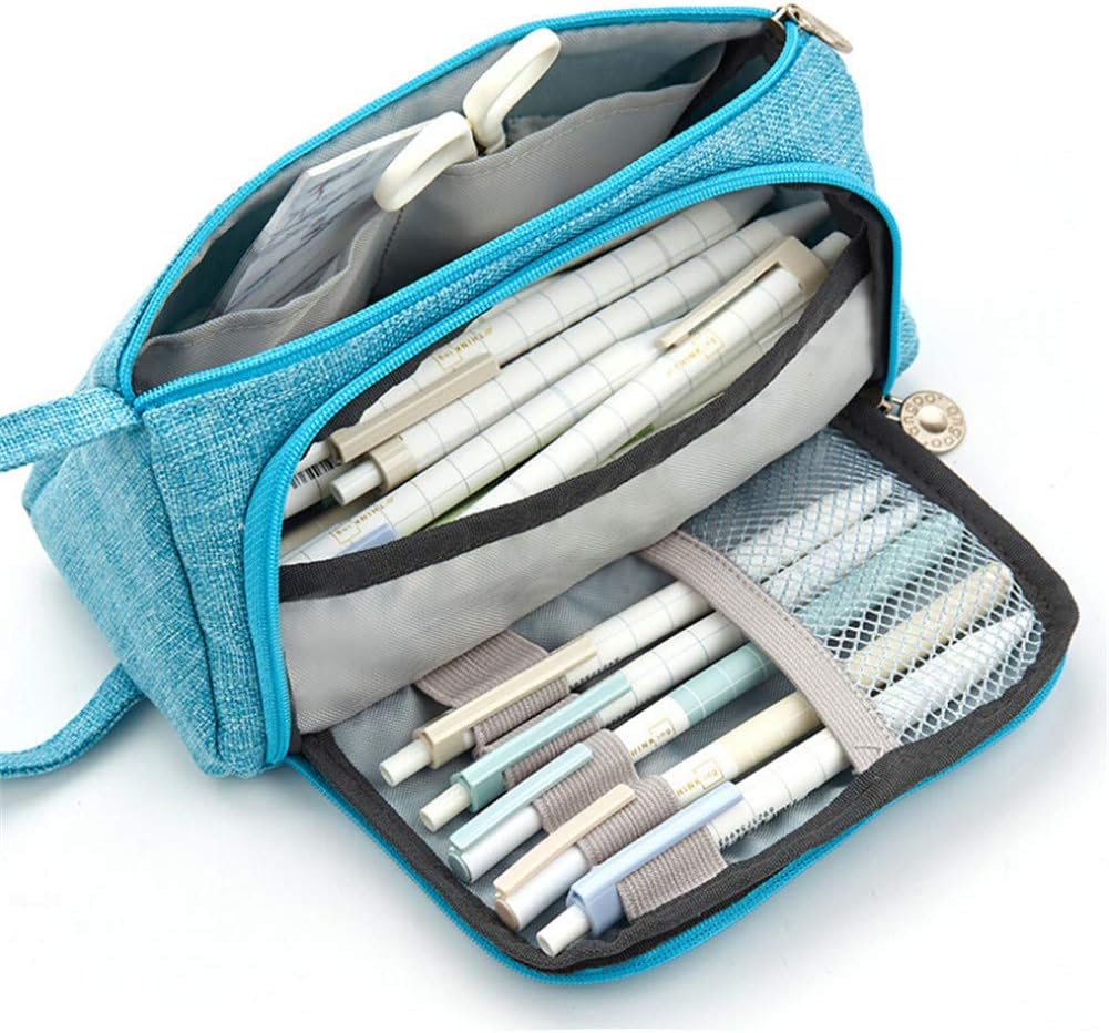 Big Capacity Pencil Pen Case Student Office College Middle School High School Zipper Large Storage (Blue)
