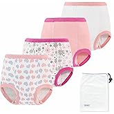 EZ Moms 4 Packs Toddler Potty Training Underwear Leakproof Soft Absorbent Kid Confident Toilet Training Pants Girls 4T 100% Cotton Underwear Reusable Toddler Girl Pee Pants with Potty Sticker Chart