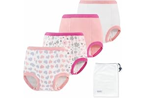 EZ Moms 4 Packs Toddler Potty Training Underwear Leakproof Soft Absorbent Kid Confident Toilet Training Pants Girls 5T 100% Cotton Underwear Reusable Toddler Girl Pee Pants with Potty Sticker Chart