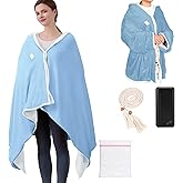 Portable Heated Blanket with 20000mAh 7.4V Power Bank, Large Size 71" × 43", 3 Heat Settings, 11 Quick Heating Zones, 1–6 Hour Timer, Includes Laundry Bag, Waist Belt, and Outdoor Backpack(Blue