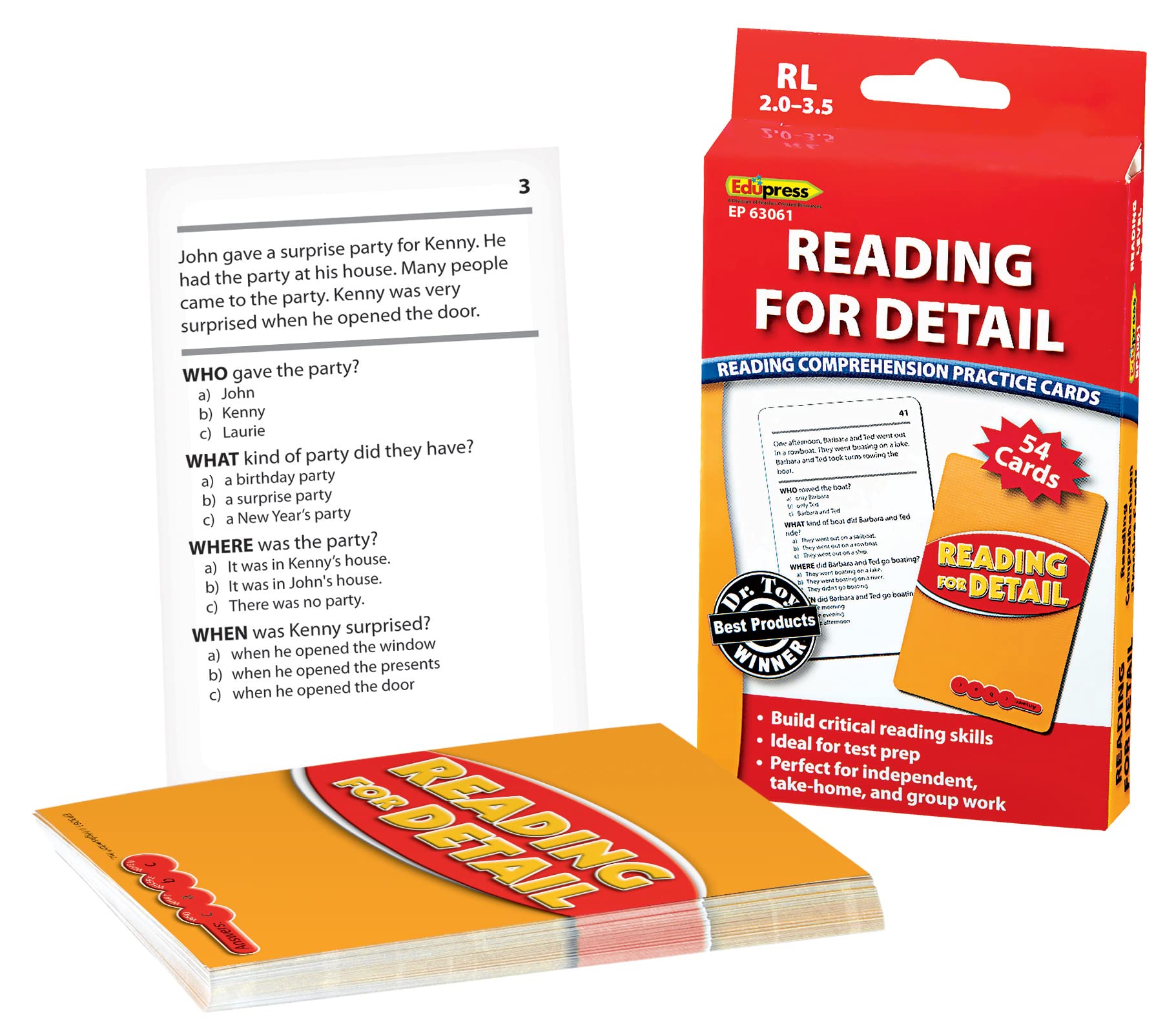 Edupress EP-3061 Comprehension Practice Cards, Reading for Detail, Red Level Educational, 4-3/4" x 7" — image 1