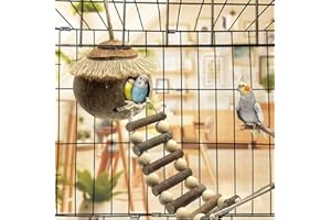 FBIRDY Coconut Bird House Coconut Shell Bird Nest Hanging Natural with Ladder for Parrots, Hamsters Small Animals House Pet Cage Habitats Decor,Pet Bird Supplies (Bird Nests)
