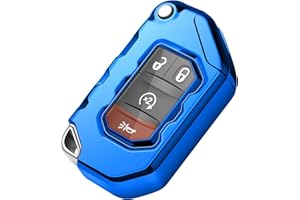 Tukellen for Jeep Key Fob Cover Premium Soft Full Protection Key Shell Key Case Compatible with Jeep 2020 2021 Gladiator JT Sahara JLU 2018-2021 Jeep Wrangler JL JLU Rubicon(Blue)