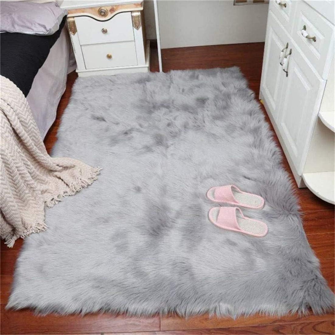 DAOXUFaux Sheepskin Rugs,Shaggy Rugs, Chair Cover Seat Pad Soft Fluffy Rug For Living Bedroom Sofa Floor Kids Rooms Decor Small Bedroom Rug (Rectangle-75x120cm, Grey)