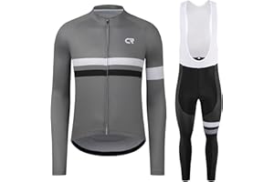 Coconut Ropamo CR Men's Cycling Clothing Set Long Sleeve Cycling Jersey Zipper Pocket Bike Outfit Cycling Bib Pants 3D Padded