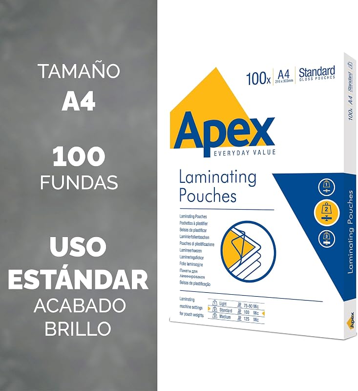 Apex A4 Pochettes De Plastification 100 Microns 100 Feuilles Plastifieuse Finition Brillante Haute Qualité Finition Professionnelle Utilisation Occasionnelle