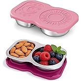 QCQHDU Snack Containers, 2-Compartment Small Stainless Steel Reusable Snack Boxes for Portion Control, Meal Prep Lunch Food Sauce Storage Lunchable Accessories Salad Dressing Containers to Go, 2 Pack