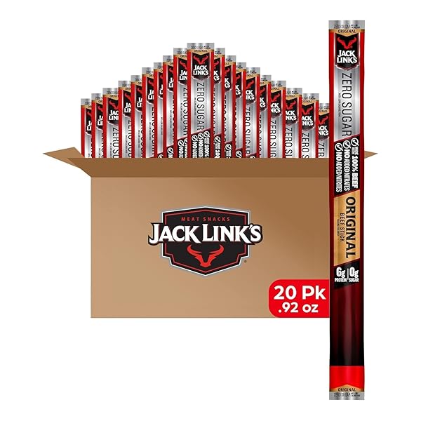 JACK LINK’S ORIGINAL ZERO SUGAR BEEF STICKS – (20 PACK) 0.92 OZ MEAT STICKS – READY TO EAT PROTEIN SNACKS – 5G PROTEIN PER SERVING – MADE WITH 100% REAL BEEF