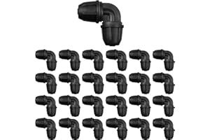 JAYEE Drip Irrigation Fittings 1/4 Inch, 25 Pcs Barbed Locked Elbows for 1/4 In Tubing, Drip Line Parts Irrigation Connectors with Lock Nut for Drip Sprinkler Garden Lawn Watering Systems, Black