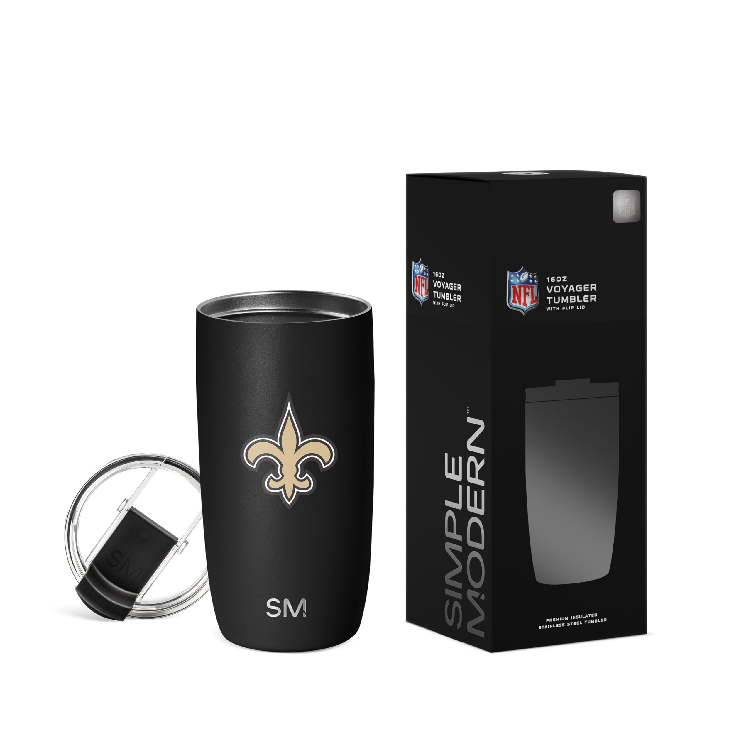 Simple Modern Officially Licensed NFL New Orleans Saints 16oz Travel Coffee Tumbler with Flip Lid | Stainless Steel Cup | Football Gifts for Men, Women | Voyager Collection | New Orleans Saints Image